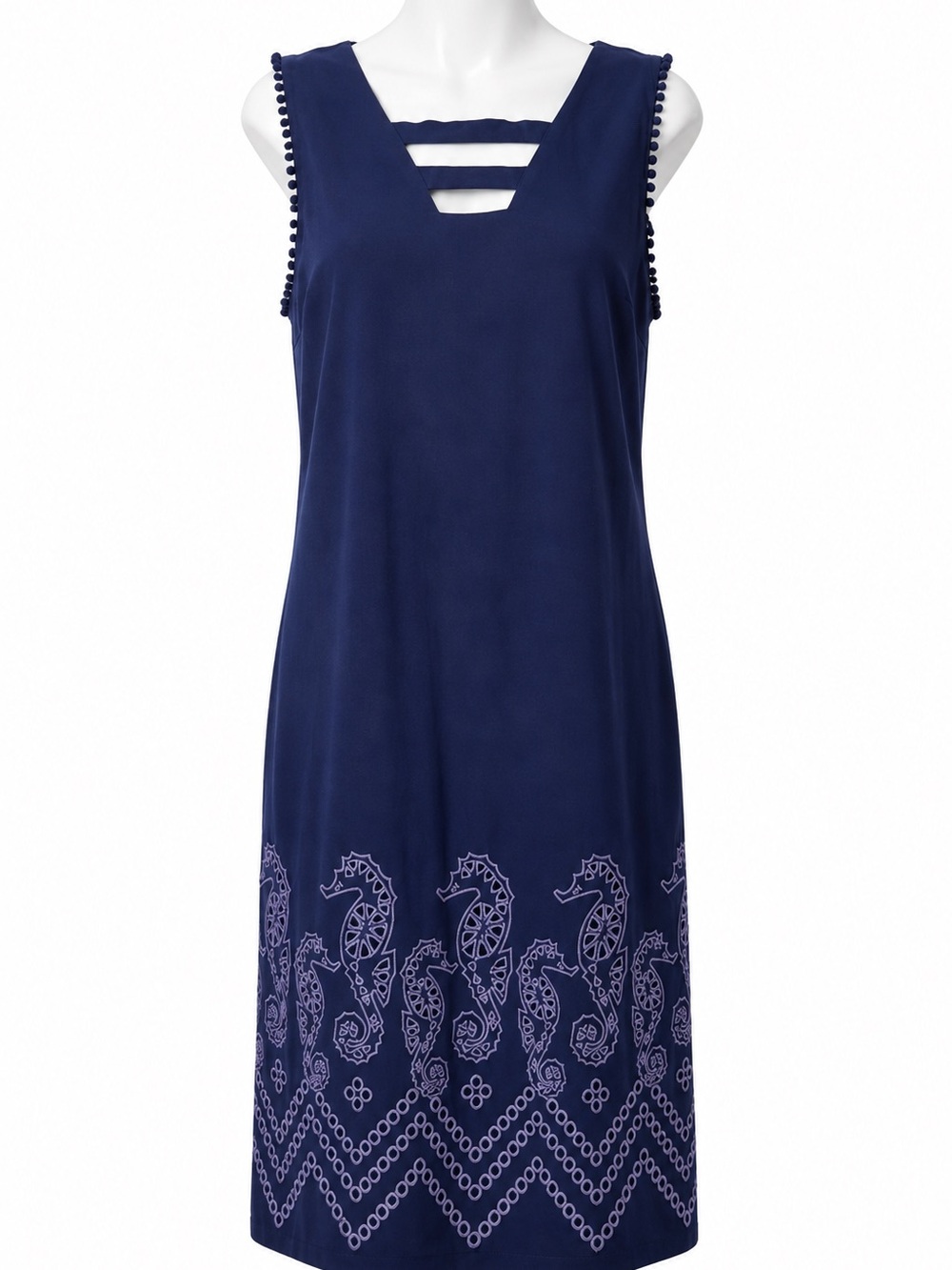 Crown & Ivy Tropicalia NWT Navy Seahorse Embroidered Shift Dress Size 2